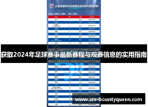 获取2024年足球赛事最新赛程与观赛信息的实用指南 获取2024年足球赛事最新赛程与观赛信息的实用指南